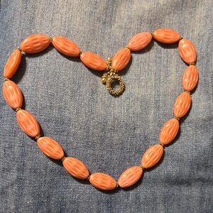 Gold Clasp Pink Carved Bead Necklace
